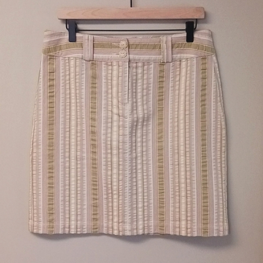 Cabi Mini Skirt Seersucker Cotton Sage Green/Cream Stripes Size 8